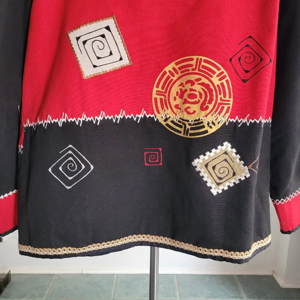 COLDWATER CREEK Red & Black Cotton Casual Jacket W/Appliqué Stitching (Size: S) - Picture 6 of 15